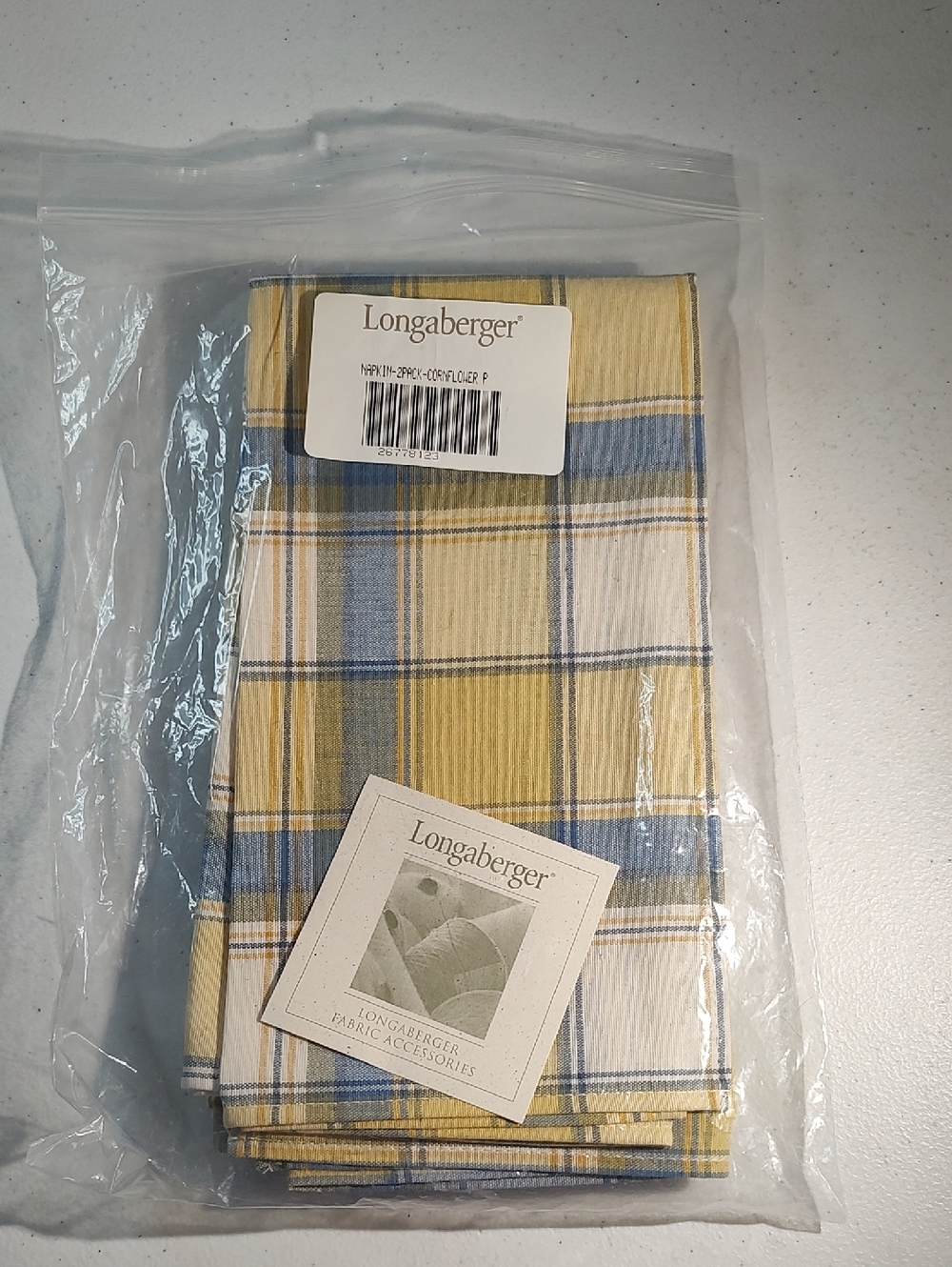 4 Longaberger Napkins in Cornflower Plaid Fabric